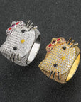 hello kitty big head fully iced diamond ring 3d design benballer rapper cardib travis scott jewelers