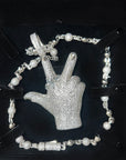 Playboi Carti YVL chain, Kai Cenat YVL pendant, Young Vamp Life jewelry, iced out hand sign necklace, hip hop diamond pendant, 90mm hip hop chain, street wear mens jewelry, VVS replica rap chains.