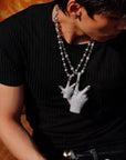 Playboi Carti YVL chain, Kai Cenat YVL pendant, Young Vamp Life jewelry, iced out hand sign necklace, hip hop diamond pendant, 90mm hip hop chain, street wear mens jewelry, VVS replica rap chains.