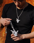 Playboi Carti YVL chain, Kai Cenat YVL pendant, Young Vamp Life jewelry, iced out hand sign necklace, hip hop diamond pendant, 90mm hip hop chain, street wear mens jewelry, VVS replica rap chains.