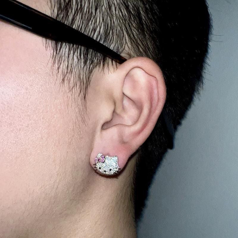 Sanrio HELLO KITTY diamond fully iced stud earring custom benballer ifandco kylie jenner travis cardi b