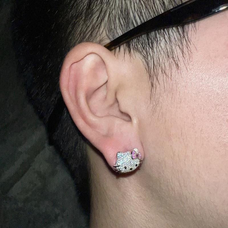 Sanrio HELLO KITTY diamond fully iced stud earring custom benballer ifandco kylie jenner travis cardi b