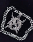 Playboi Carti YVL chain,Ken Carson teen x diamond pendant neckace chain fully iced out YVL pendant, Young Vamp Life jewelry, iced out hand sign necklace, hip hop diamond pendant