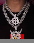Playboi Carti YVL chain,Ken Carson teen x diamond pendant neckace chain fully iced out YVL pendant, Young Vamp Life jewelry, iced out hand sign necklace, hip hop diamond pendant