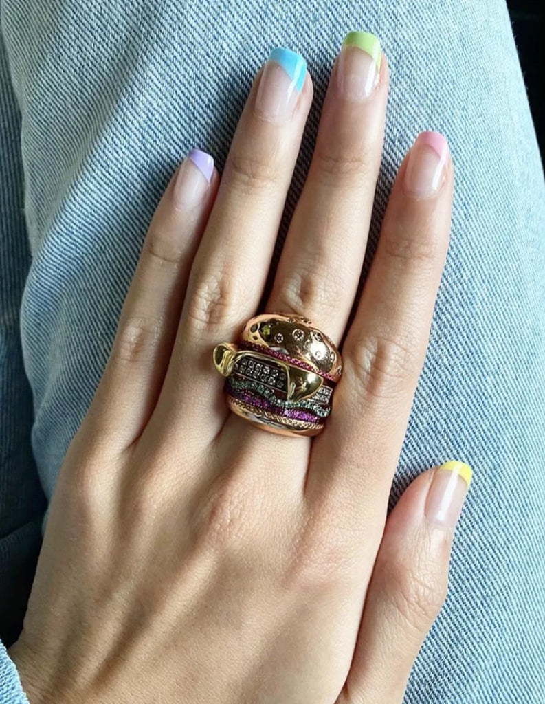 hamburger ring nadine as seen on Nigo in multicolored vvs diamond ifandco