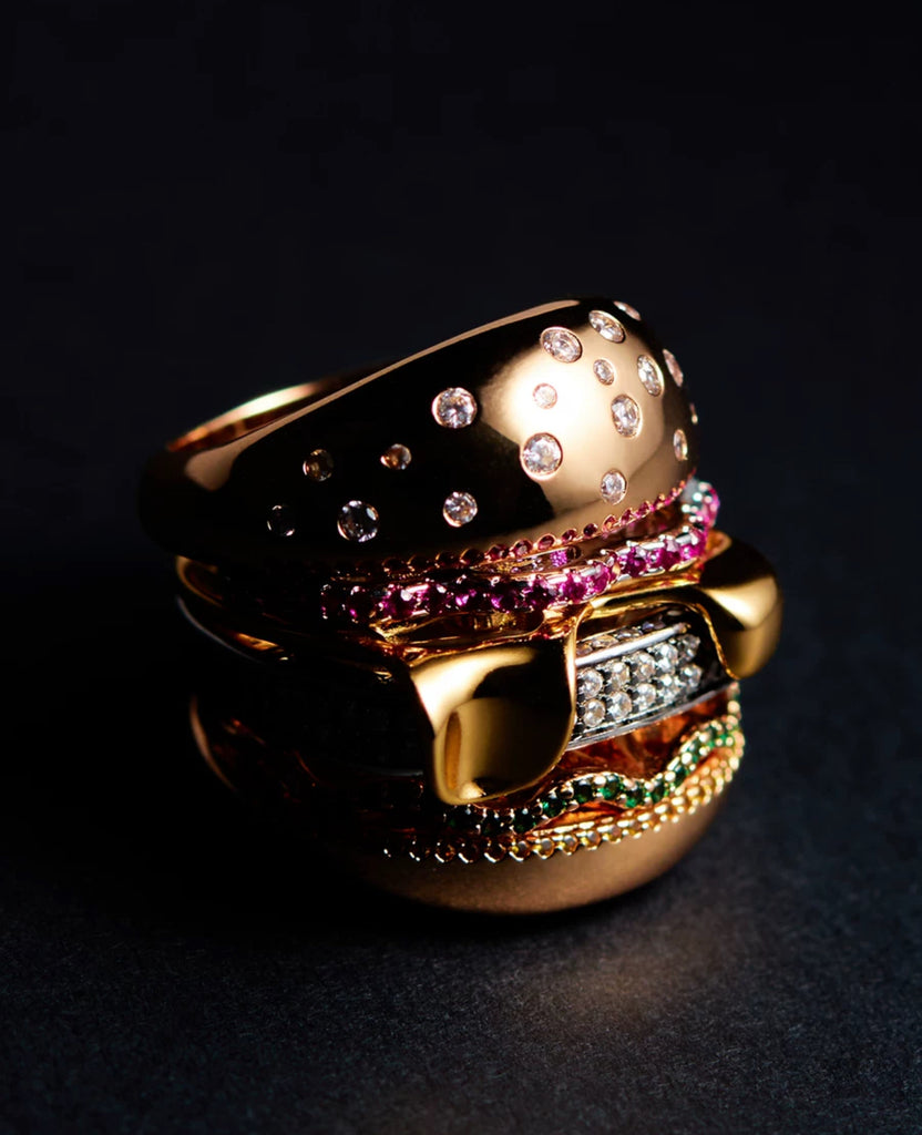 hamburger ring nadine as seen on Nigo in multicolored vvs diamond ifandco