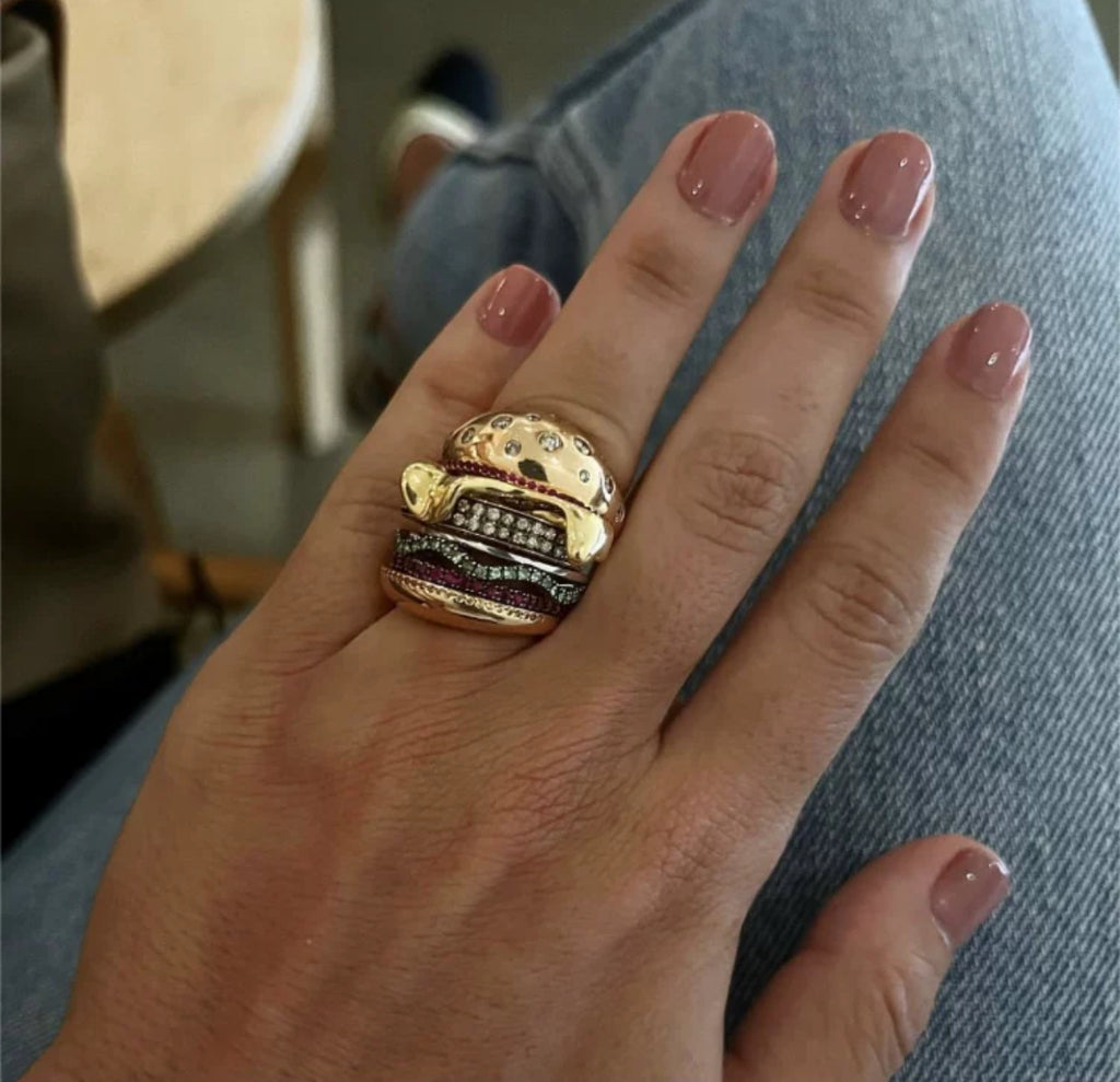 hamburger ring nadine as seen on Nigo in multicolored vvs diamond ifandco