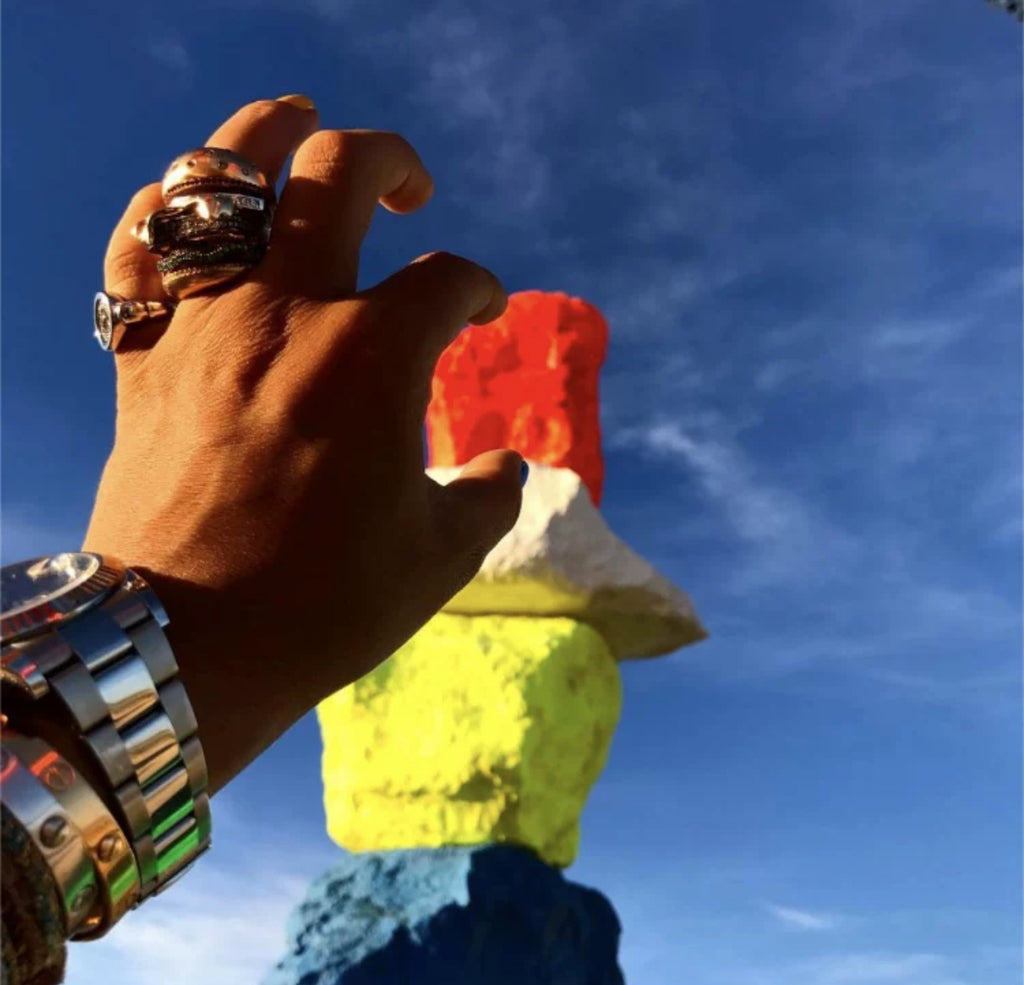 hamburger ring nadine as seen on Nigo in multicolored vvs diamond ifandco