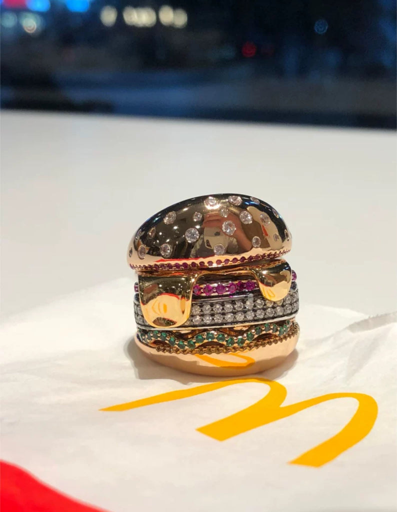 hamburger ring nadine as seen on Nigo in multicolored vvs diamond ifandco