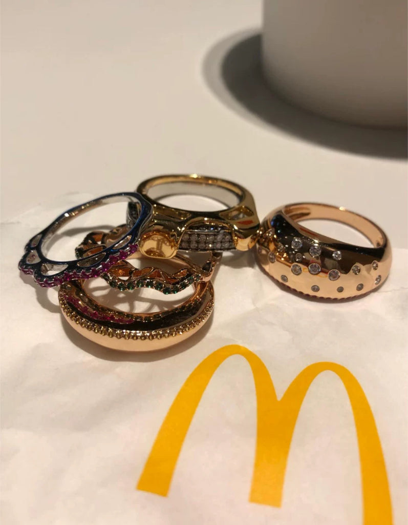hamburger ring nadine as seen on Nigo in multicolored vvs diamond ifandco