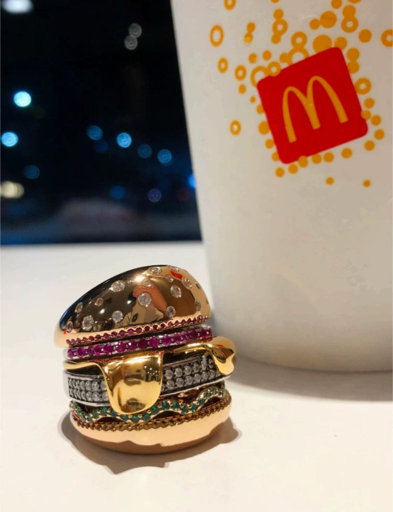 hamburger ring nadine as seen on Nigo in multicolored vvs diamond ifandco