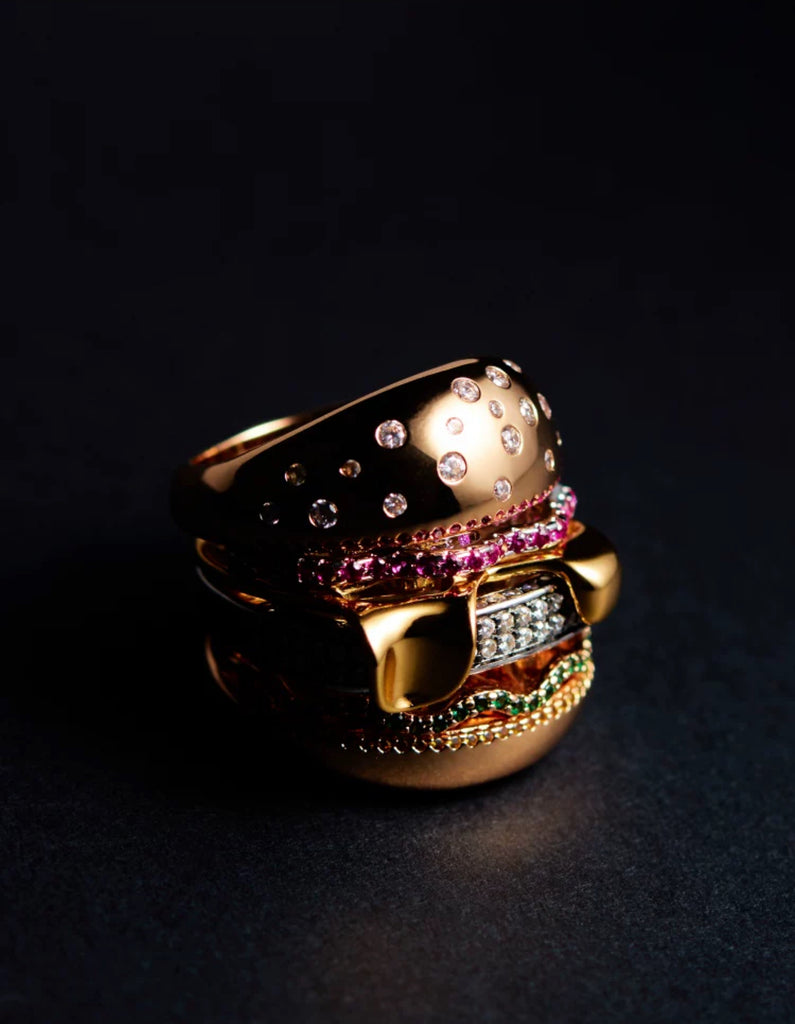 hamburger ring nadine as seen on Nigo in multicolored vvs diamond ifandco