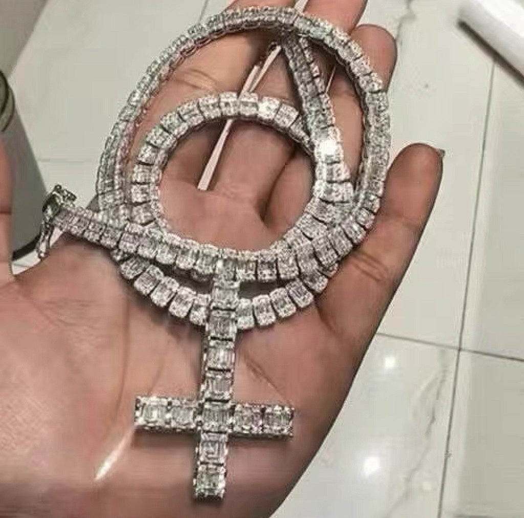 Buy ken carson upside down cross diamond necklace a great chao album cover trump buy now gifted by YVL Playboi Carti