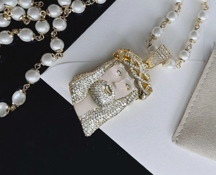 kanye west ye jesus piece pearl necklace diamond iced out enamel face 1989 buy rare limited
