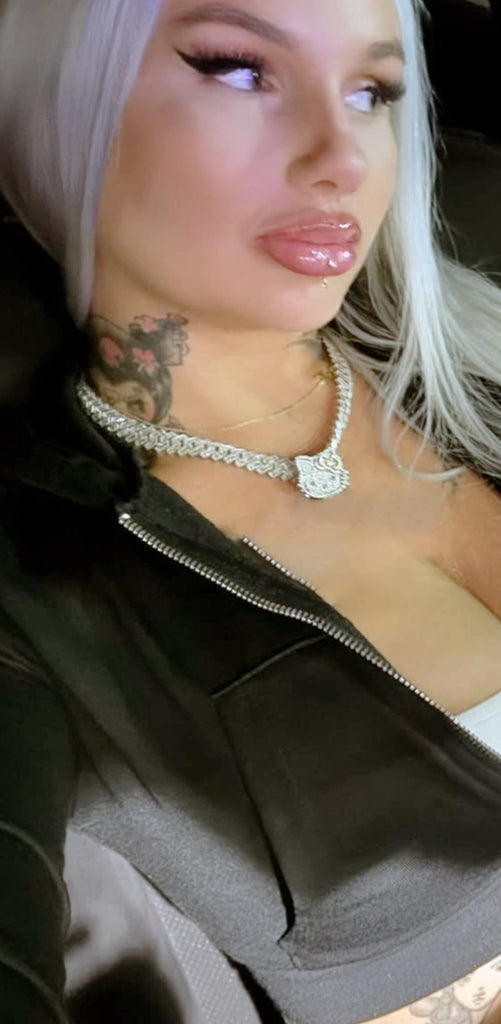 toxicfairy toxiicfaiiry hello kitty cuban links chain diamond necklace choker charm
