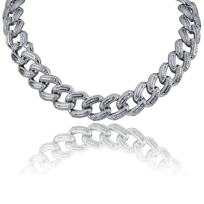 Hip Hop Jewelry 14K Gold 925 Silver Plated Iced out VVSMiami Baguette Cuban Chain Necklace for Men affordable shopgld