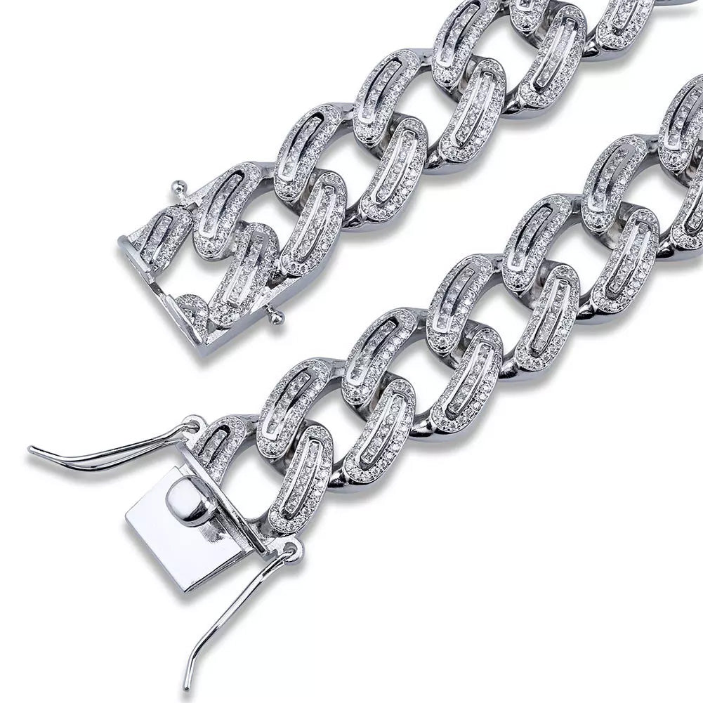 Hip Hop Jewelry 14K Gold 925 Silver Plated Iced out VVSMiami Baguette Cuban Chain Necklace for Men affordable shopgld