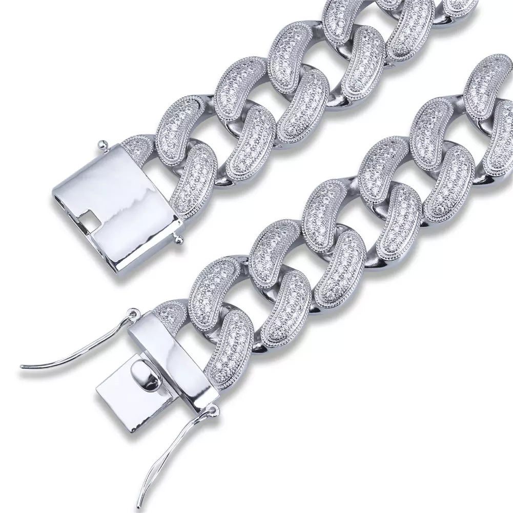 Hip Hop Jewelry 28mm 14K Gold Plated Full Iced Out CZ Big Dog Miami Cuban Chain Link Necklace for Men