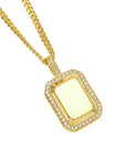 Iced Out Dog Tag Bar Style Pendant Simulated Diamonds Free Chain Charm