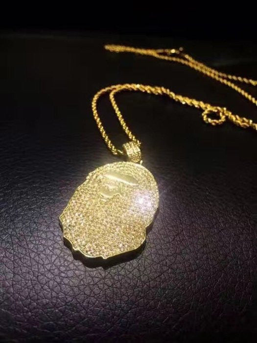 Bape pendant necklace rope chain in gold and diamond
