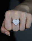 Fully iced 3D heart ring White Gold fashion nova shein coachella diamond ring hip hop jewelry rapper