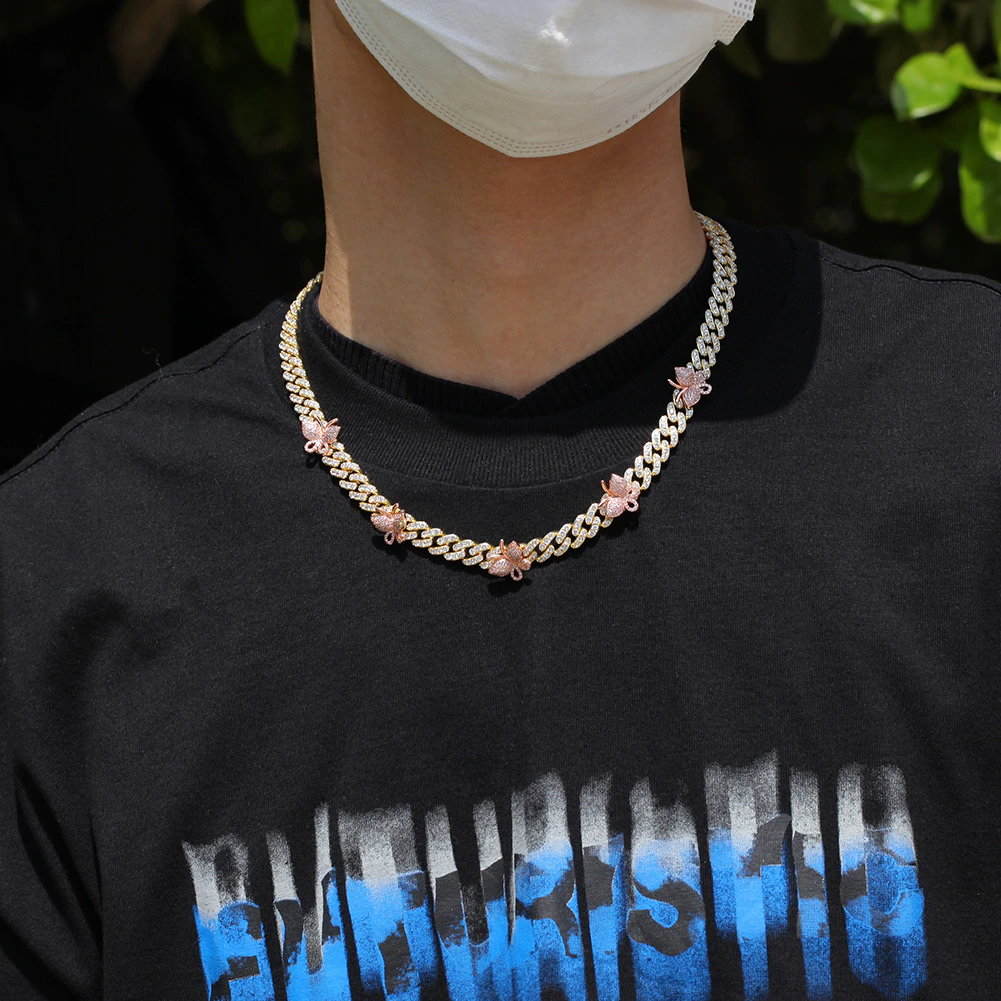 9mm miami cuban link butterfly choker diamond kylie jenner stormi travis scott