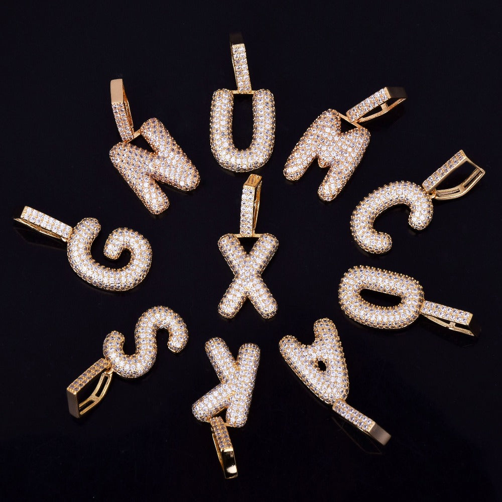 A-Z Small Bubble Letters Necklaces & Pendant Custom Name Charm For Gold Silver Hip Hop Jewelry Cuban chain