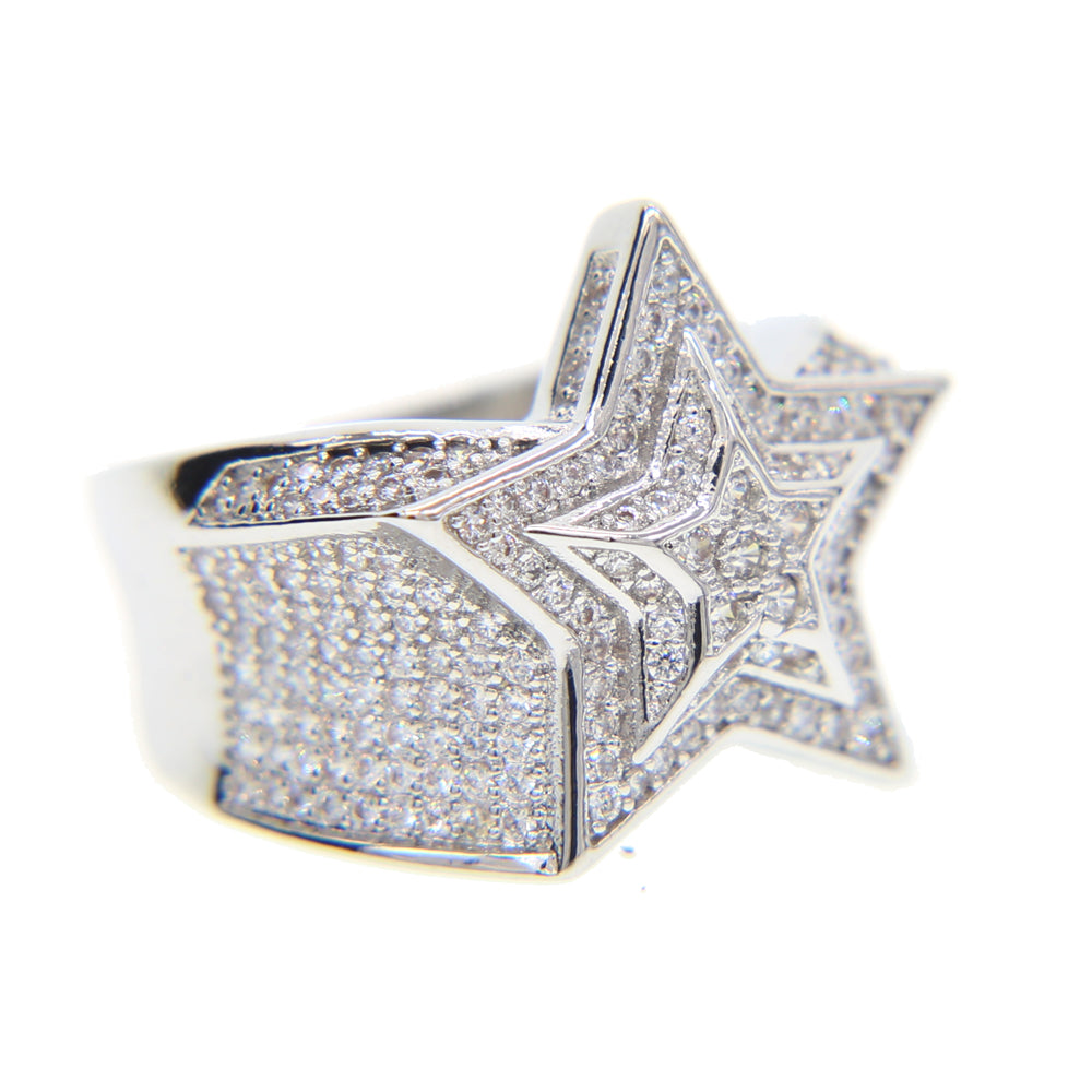 Migos star ring fully iced out 3D White gold SILVER men ring affordable jewelry