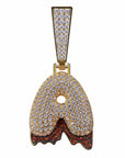 Custom Bubble Letters Initial A-Z Alphabet RED fire flame dripping cardi b drip drip diamond necklace 14K GOLD silver