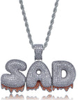 Custom Bubble Letters Initial A-Z Alphabet RED fire flame dripping cardi b drip drip diamond necklace 14K GOLD silver