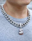 Custom Bubble Letters Initial A-Z Alphabet RED fire flame dripping cardi b drip drip diamond necklace 14K GOLD silver