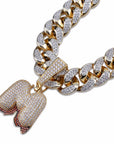 Custom Bubble Letters Initial A-Z Alphabet RED fire flame dripping cardi b drip drip diamond necklace 14K GOLD silver