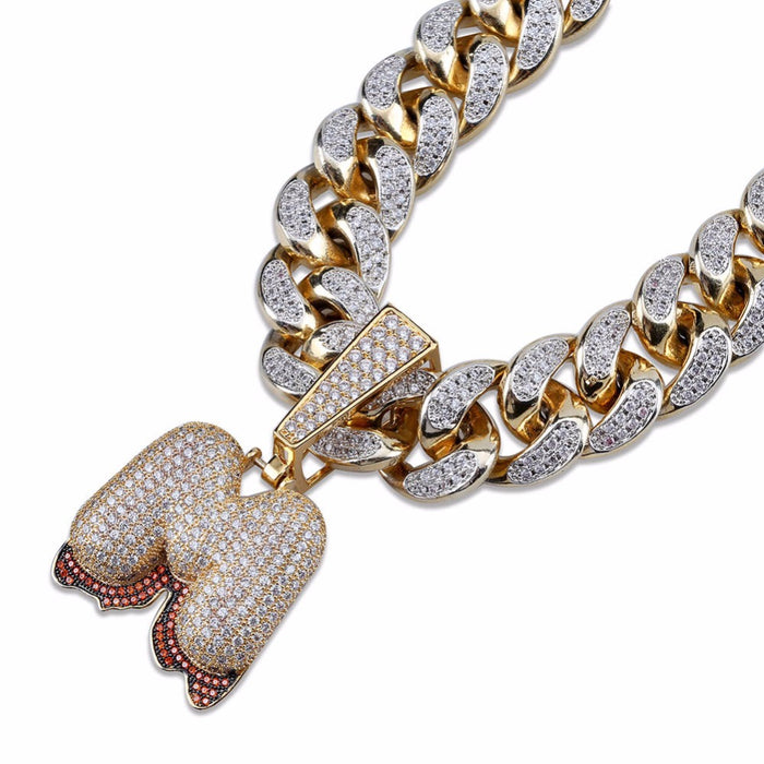 Custom Bubble Letters Initial A-Z Alphabet RED fire flame dripping cardi b drip drip diamond necklace 14K GOLD silver