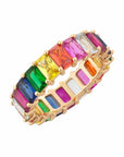 Gold filled rainbow square baguette engagement ring eternity band ring