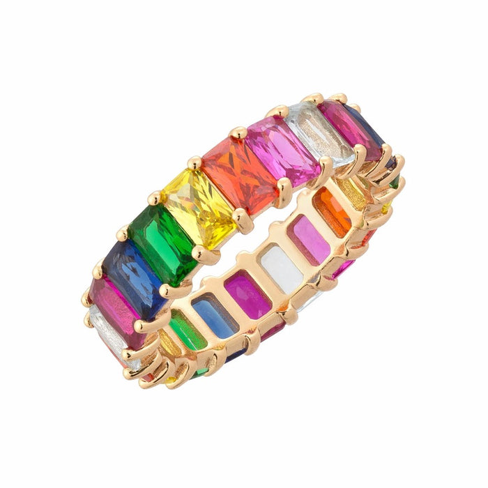 Gold filled rainbow square baguette engagement ring eternity band ring