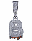 Custom Bubble Letters Initial A-Z Alphabet RED fire flame dripping cardi b drip drip diamond necklace 14K GOLD silver