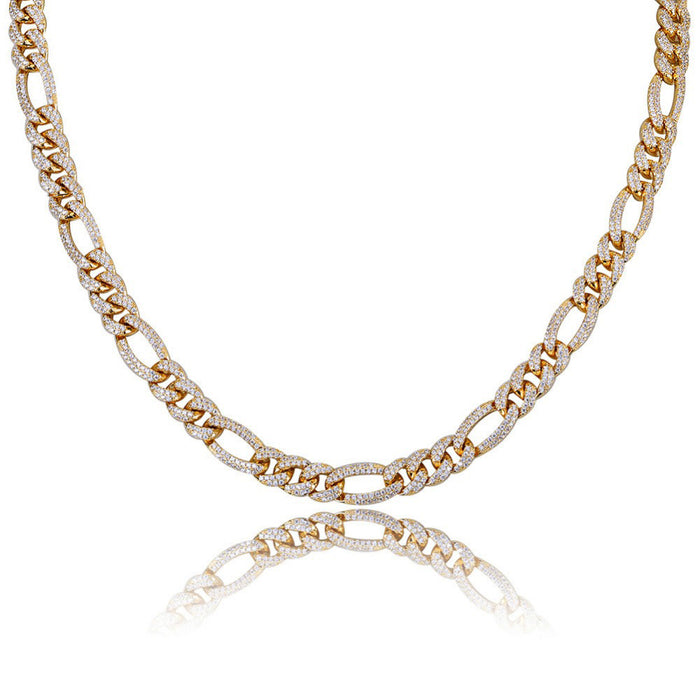 10mm Iced out Figaro chain Yellow gold cuban link chain ifandco shopgld