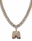 Custom Bubble Letters Initial A-Z Alphabet RED fire flame dripping cardi b drip drip diamond necklace 14K GOLD silver