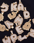 Custom Bubble Letters Initial A-Z Alphabet FIRE flame dripping cardi b drip drip diamond necklace 14K GOLD silver