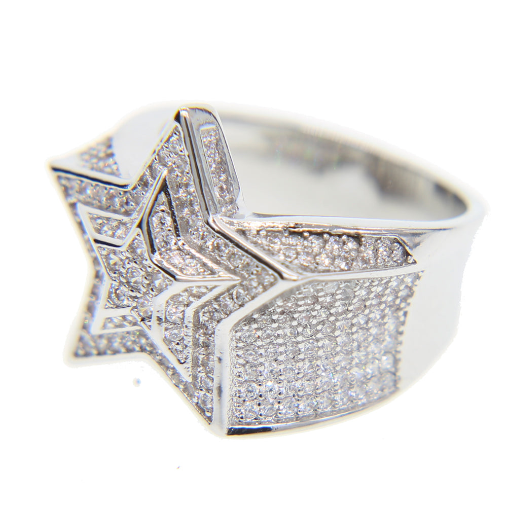 Migos star ring fully iced out 3D White gold SILVER men ring affordable jewelry