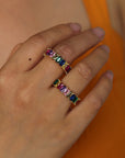 Gold filled rainbow square baguette engagement ring eternity band ring
