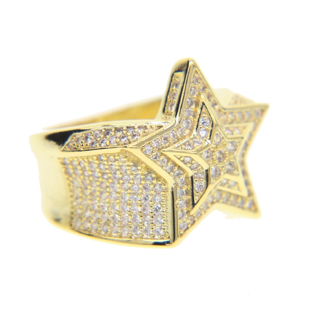 Migos star ring fully iced out 3D White gold SILVER men ring affordable jewelry