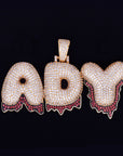 Custom Bubble Letters Initial A-Z Alphabet RED fire flame dripping cardi b drip drip diamond necklace 14K GOLD silver