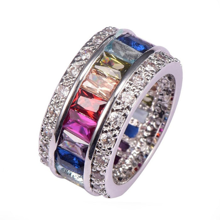 multicolored gemstone ring princess cut vvs affordable hip hop jewelry