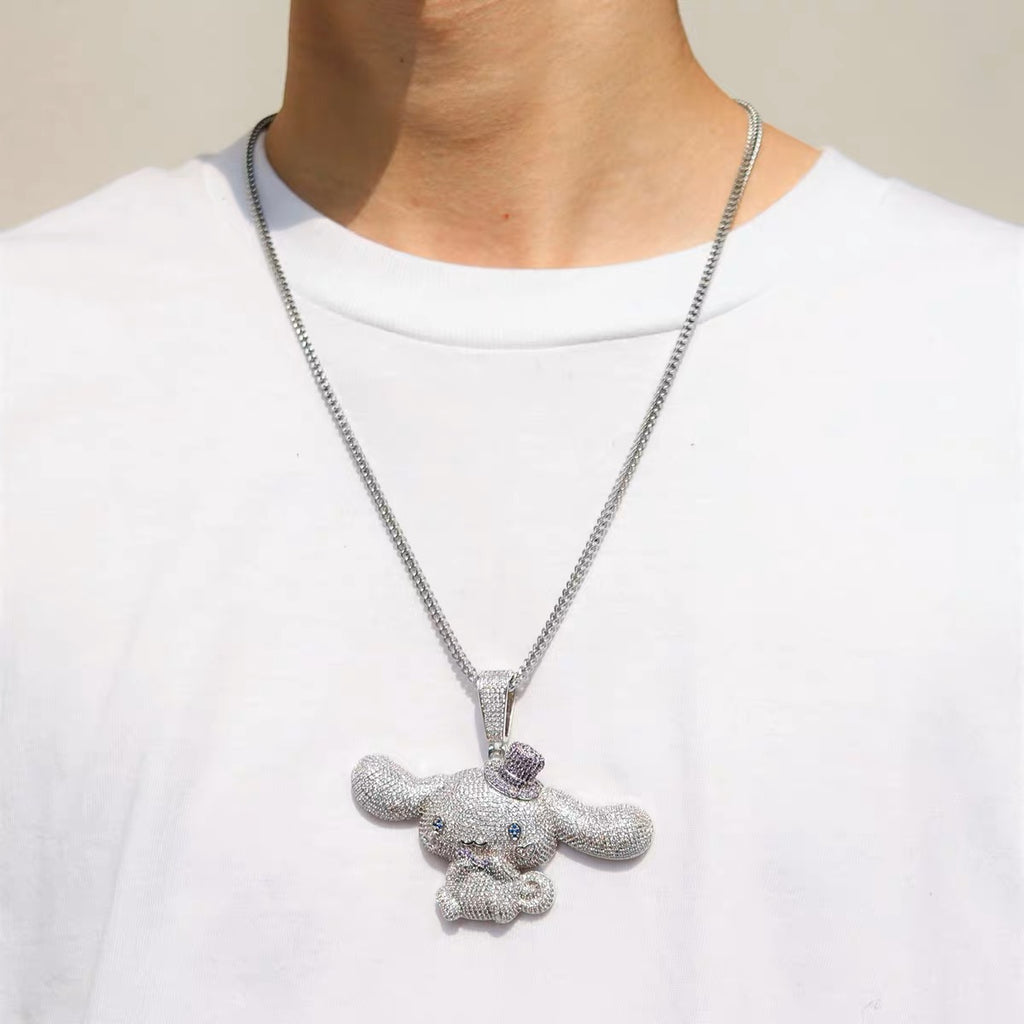 fully iced out diamond Cinnamoroll necklace sanrio ifandco custom jewelry jewelers exclusive hollywood rapper celebrities cardib