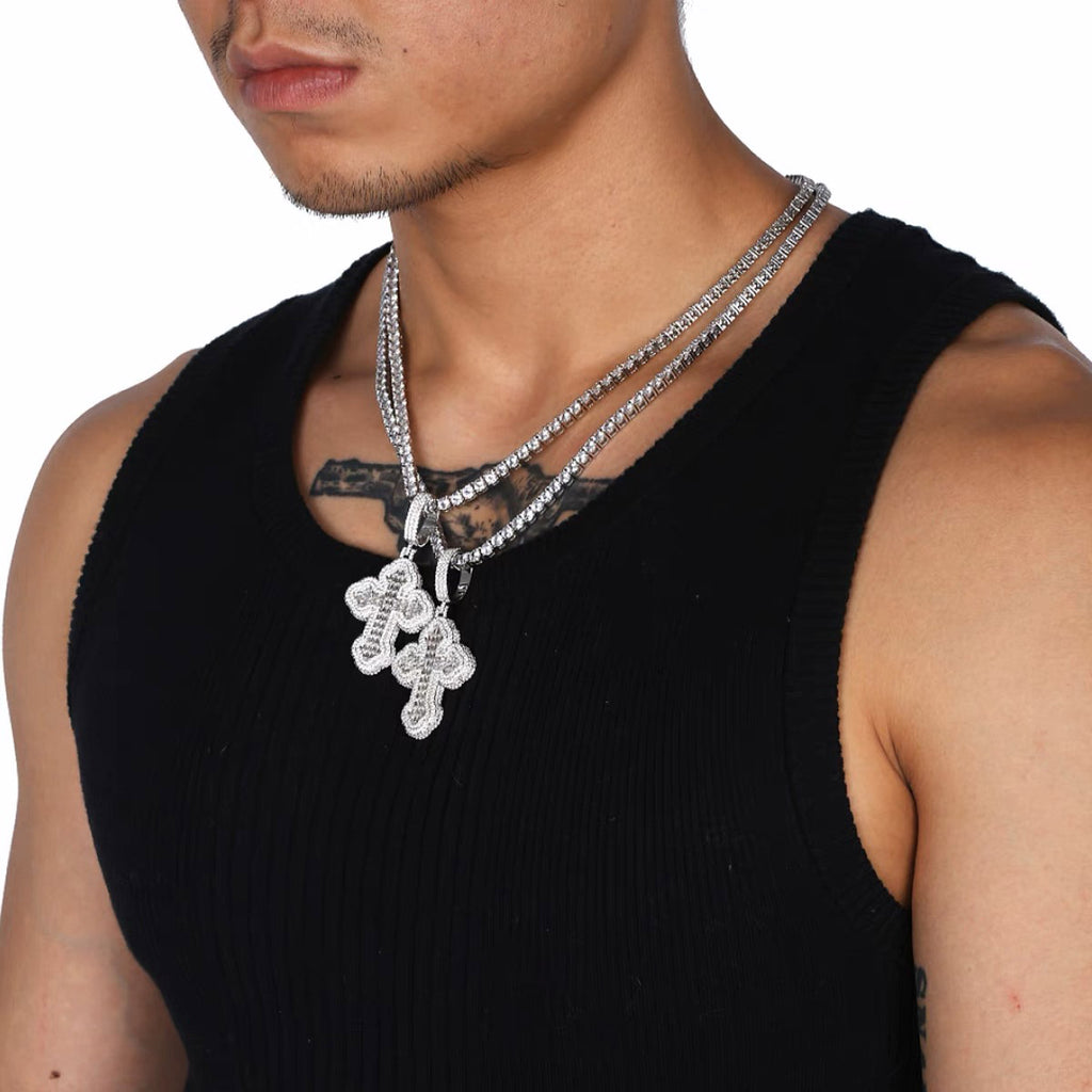 Vintage Baguette cross deluxe tyga diamond necklace pendant chain hip hop jewelry rappers high end custom jewelers hollywood celebrities migo travis scott gld
