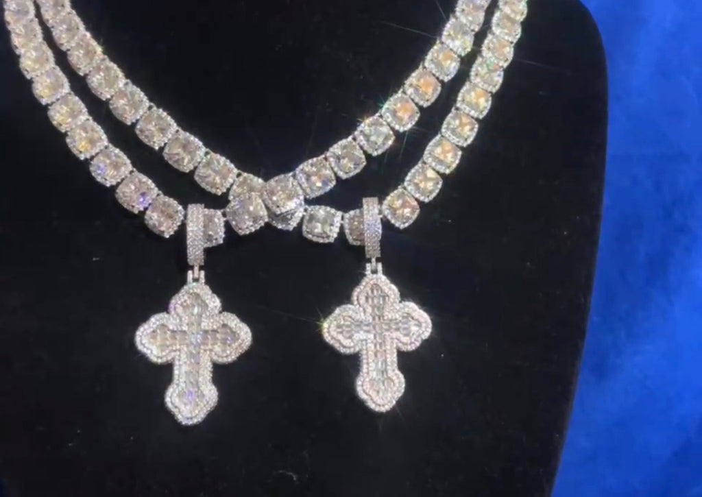 Vintage Baguette cross deluxe tyga diamond necklace pendant chain hip hop jewelry rappers high end custom jewelers hollywood celebrities migo travis scott gld