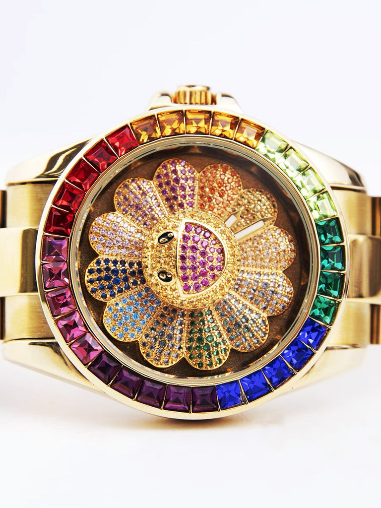 Hublot introduces Classic Fusion Takashi Murakami All Black limited edition watch featuring the artist's signature smiling flower.
