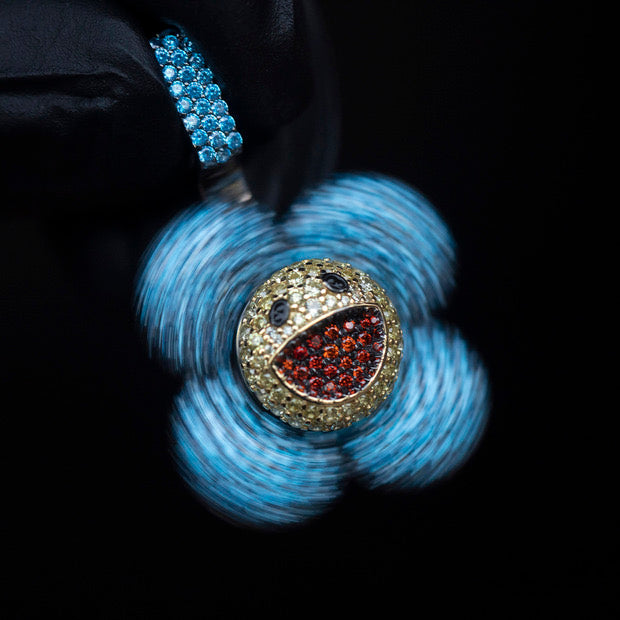 superflat first love monorgram flower fidget spinner TAKASHI MURAKAMI Super Flat, First Love, Flower screenprint in colors with Platinum leaf pendant with matching chain necklace