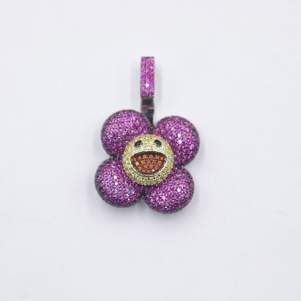 superflat first love monorgram flower fidget spinner TAKASHI MURAKAMI Super Flat, First Love, Flower screenprint in colors with Platinum leaf pendant with matching chain necklace